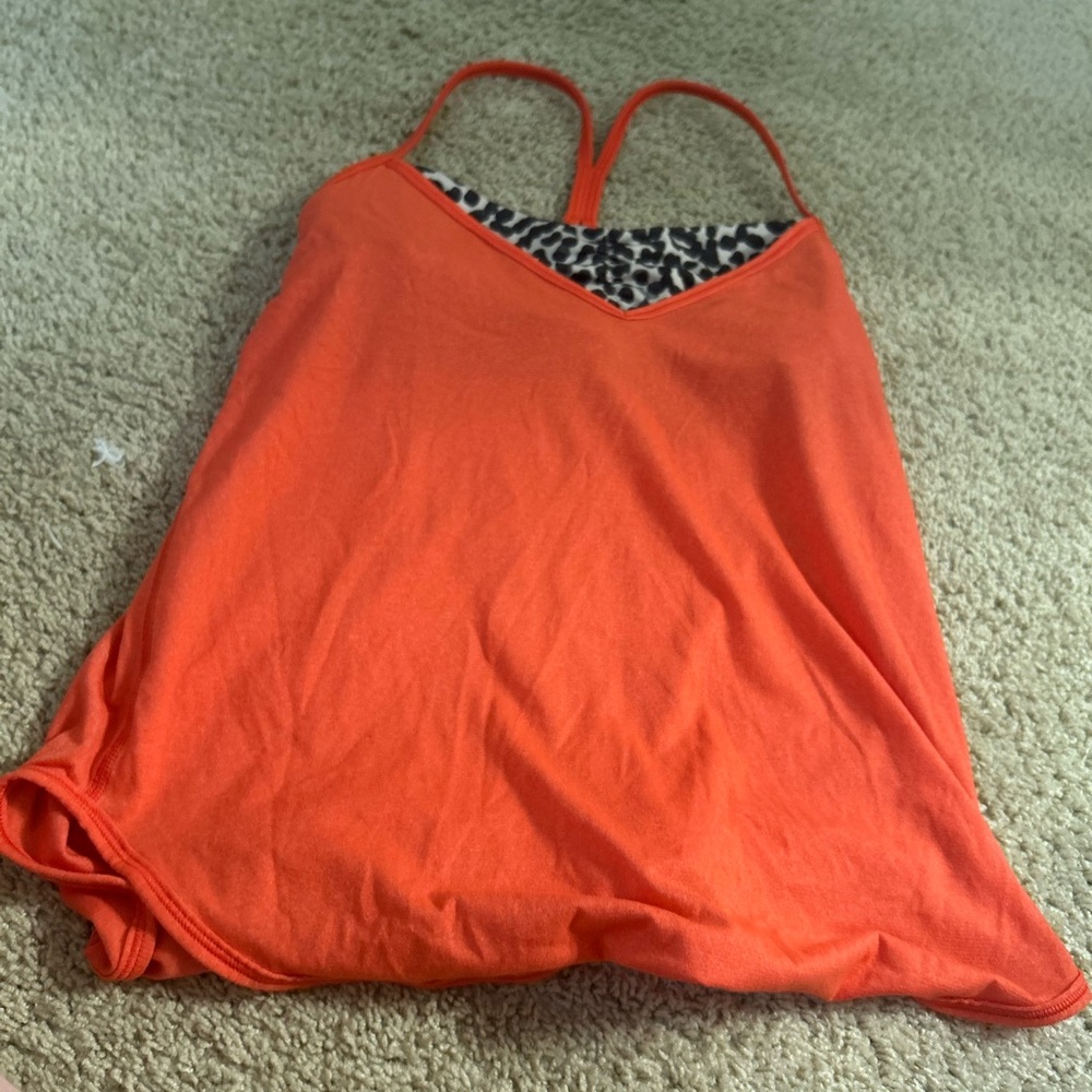 Orange Spaghetti Strap Top with Leopard Trim
